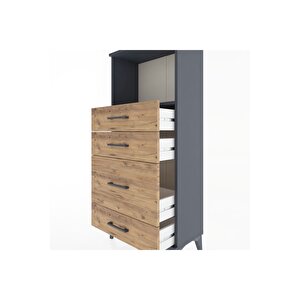 Hyperion Dolap Tek Raflı 4 Çekmeceli 60x44x134 Antrasit-çam
