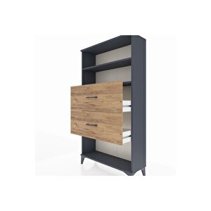 Arges Dolap 2 Raflı 2 Çekmeceli 88x30x163 Antrasit-çam