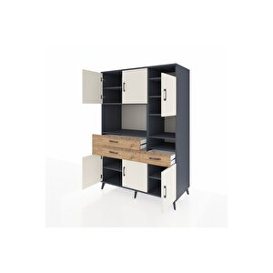 Kronos Dolap 10 Raflı 3 Çekmeceli 6 Kapaklı 132x59x195 Antrasit-aytaşı/çam