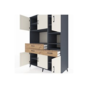 Kronos Dolap 10 Raflı 3 Çekmeceli 6 Kapaklı 132x59x195 Antrasit-aytaşı/çam