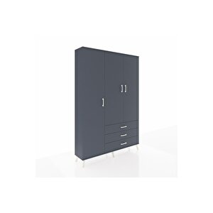 Arges Gardrop 6 Raflı 3 Çekmeceli Tek Askılı 132x30x195 Antrasit-antrasit