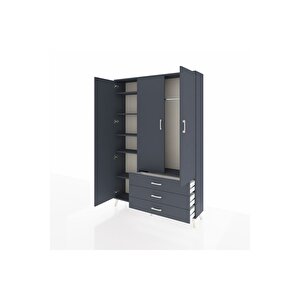 Arges Gardrop 6 Raflı 3 Çekmeceli Tek Askılı 132x30x195 Antrasit-antrasit