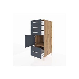 Kronos Dolap Tek Raflı 3 Çekmeceli Tek Kapaklı 44x59x134 Çam-antrasit