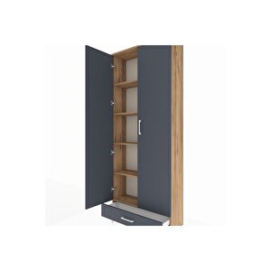 Arges Dolap 5 Raflı Tek Çekmeceli 2 Kapaklı 88x30x221 Çam-antrasit
