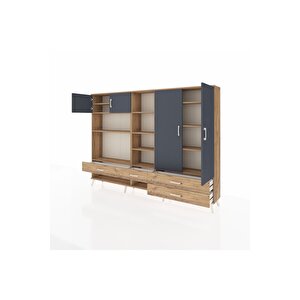 Arges Dolap 12 Raflı 4 Çekmeceli 4 Kapaklı 220x30x163 Çam-antrasit/çam