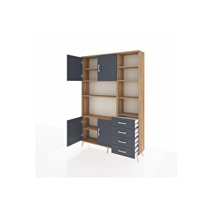 Arges Gardrop 9 Raflı 4 Çekmeceli 4 Kapaklı 132x30x195 Çam-antrasit