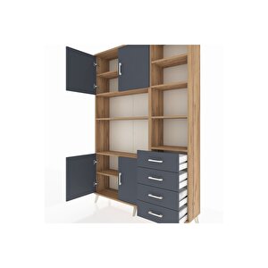 Arges Gardrop 9 Raflı 4 Çekmeceli 4 Kapaklı 132x30x195 Çam-antrasit