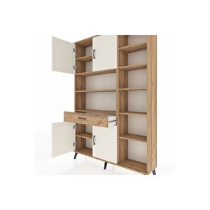 Arges Dolap 10 Raflı Tek Çekmeceli 4 Kapaklı 132x30x195 Çam-aytaşı/çam