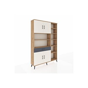 Arges Dolap 10 Raflı Tek Çekmeceli 4 Kapaklı 132x30x195 Çam-aytaşı/antrasit