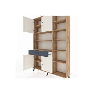 Arges Dolap 10 Raflı Tek Çekmeceli 4 Kapaklı 132x30x195 Çam-aytaşı/antrasit