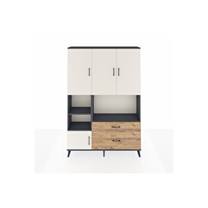 Arges Dolap 7 Raflı 2 Çekmeceli 5 Kapaklı 132x30x195 Antrasit-aytaşı/çam