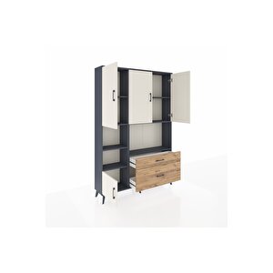 Arges Dolap 7 Raflı 2 Çekmeceli 5 Kapaklı 132x30x195 Antrasit-aytaşı/çam