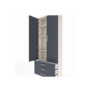 Arges Dolap 4 Raflı 3 Çekmeceli 2 Kapaklı 88x30x221 Aytaşı-antrasit