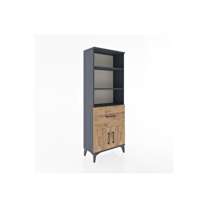 Arges Dolap 3 Raflı Tek Çekmeceli 2 Kapaklı 60x30x163 Antrasit-çam