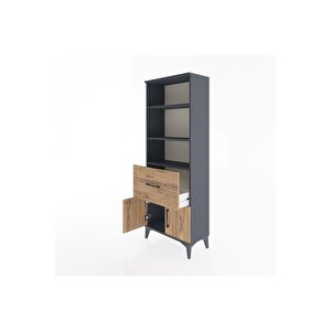 Arges Dolap 3 Raflı Tek Çekmeceli 2 Kapaklı 60x30x163 Antrasit-çam