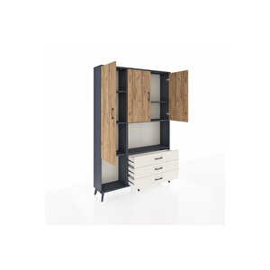 Arges Dolap 6 Raflı 3 Çekmeceli 3 Kapaklı 132x30x195 Antrasit-çam/aytaşı