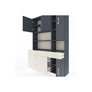 Arges Dolap 9 Raflı 4 Çekmeceli 4 Kapaklı 132x30x195 Antrasit-antrasit/aytaşı