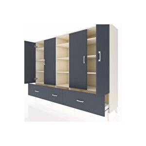 Hyperion Dolap 12 Raflı 3 Çekmeceli 4 Kapaklı 220x44x163 Aytaşı-antrasit