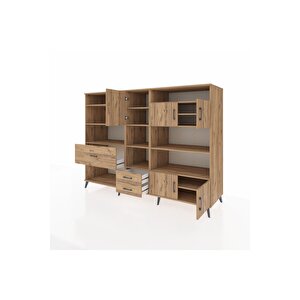 Kronos Dolap 13 Raflı 3 Çekmeceli 5 Kapaklı 220x59x163 Çam-çam