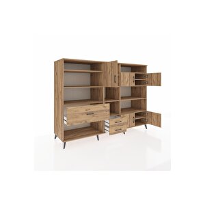 Kronos Dolap 13 Raflı 3 Çekmeceli 5 Kapaklı 220x59x163 Çam-çam