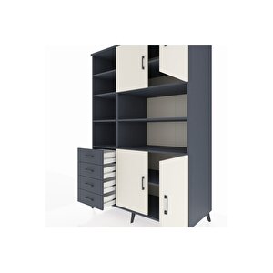 Kronos Dolap 9 Raflı 4 Çekmeceli 4 Kapaklı 132x59x195 Antrasit-aytaşı/antrasit