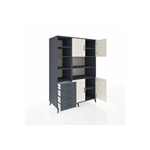 Kronos Dolap 9 Raflı 4 Çekmeceli 4 Kapaklı 132x59x195 Antrasit-aytaşı/antrasit