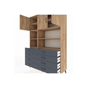 Hyperion Dolap 8 Raflı 8 Çekmeceli 3 Kapaklı 132x44x195 Çam-çam/antrasit