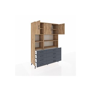 Hyperion Dolap 8 Raflı 8 Çekmeceli 3 Kapaklı 132x44x195 Çam-çam/antrasit