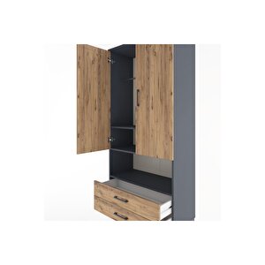 Hyperion Dolap 3 Raflı 2 Çekmeceli Tek Askılı 88x44x195 Antrasit-çam