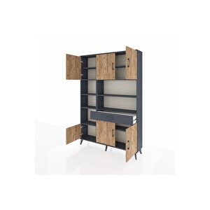 Arges Dolap 10 Raflı Tek Çekmeceli 6 Kapaklı 132x30x195 Antrasit-çam/antrasit