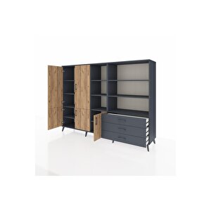 Hyperion Dolap 11 Raflı 3 Çekmeceli 5 Kapaklı 220x44x163 Antrasit-çam/antrasit