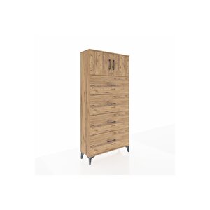 Arges Dolap Tek Raflı 4 Çekmeceli 2 Kapaklı 88x30x182 Çam-çam