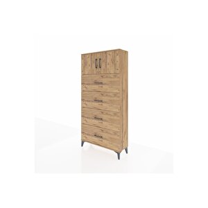 Arges Dolap Tek Raflı 4 Çekmeceli 2 Kapaklı 88x30x182 Çam-çam