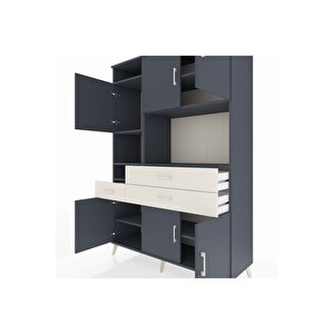 Hyperion Dolap 9 Raflı 3 Çekmeceli 6 Kapaklı 132x44x195 Antrasit-antrasit/aytaşı