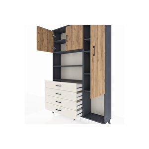 Arges Dolap 8 Raflı 4 Çekmeceli 3 Kapaklı 132x30x195 Antrasit-çam/aytaşı