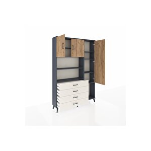 Arges Dolap 8 Raflı 4 Çekmeceli 3 Kapaklı 132x30x195 Antrasit-çam/aytaşı