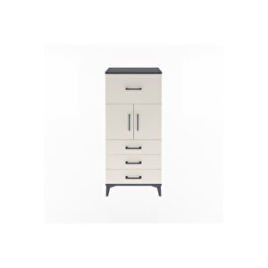 Arges Dolap Tek Raflı 4 Çekmeceli 2 Kapaklı 60x30x134 Antrasit-aytaşı