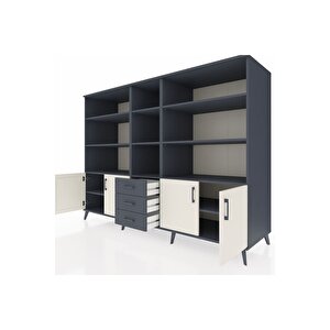 Kronos Dolap 11 Raflı 3 Çekmeceli 4 Kapaklı 220x59x163 Antrasit-aytaşı/antrasit