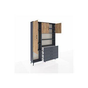 Arges Dolap 7 Raflı 4 Çekmeceli 3 Kapaklı 132x30x195 Antrasit-çam/antrasit