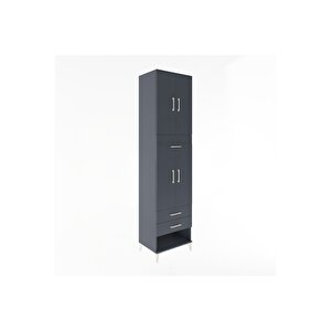 Hyperion Dolap 3 Raflı 3 Çekmeceli 4 Kapaklı 60x44x243 Antrasit-antrasit