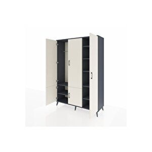 Hyperion Dolap 7 Raflı 5 Kapaklı Tek Askılı 132x44x195 Antrasit-aytaşı/antrasit