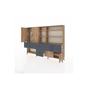 Arges Dolap 10 Raflı 6 Çekmeceli 4 Kapaklı 220x30x163 Çam-çam/antrasit