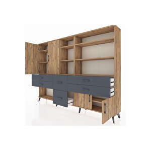 Arges Dolap 10 Raflı 6 Çekmeceli 4 Kapaklı 220x30x163 Çam-çam/antrasit