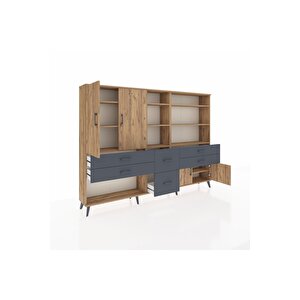 Arges Dolap 10 Raflı 6 Çekmeceli 4 Kapaklı 220x30x163 Çam-çam/antrasit