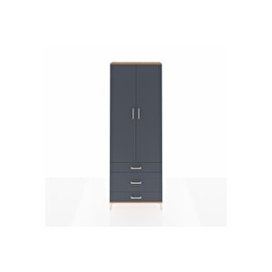 Arges Dolap Tek Raflı 3 Çekmeceli Tek Askılı 88x30x243 Çam-antrasit