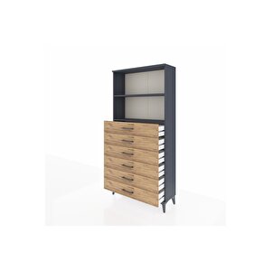 Arges Dolap 2 Raflı 6 Çekmeceli 88x30x182 Antrasit-çam