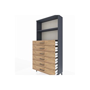 Arges Dolap 2 Raflı 6 Çekmeceli 88x30x182 Antrasit-çam