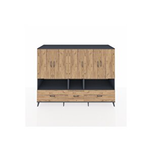 Kronos Dolap 12 Raflı 3 Çekmeceli 5 Kapaklı 220x59x163 Antrasit-çam