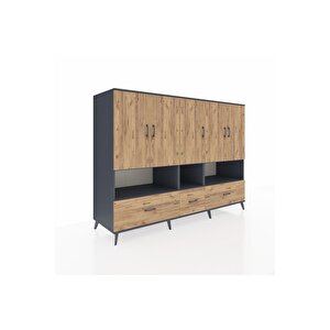 Kronos Dolap 12 Raflı 3 Çekmeceli 5 Kapaklı 220x59x163 Antrasit-çam