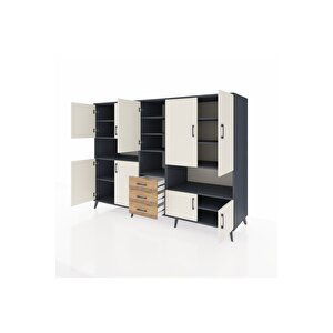 Kronos Dolap 13 Raflı 3 Çekmeceli 9 Kapaklı 220x59x163 Antrasit-aytaşı/çam